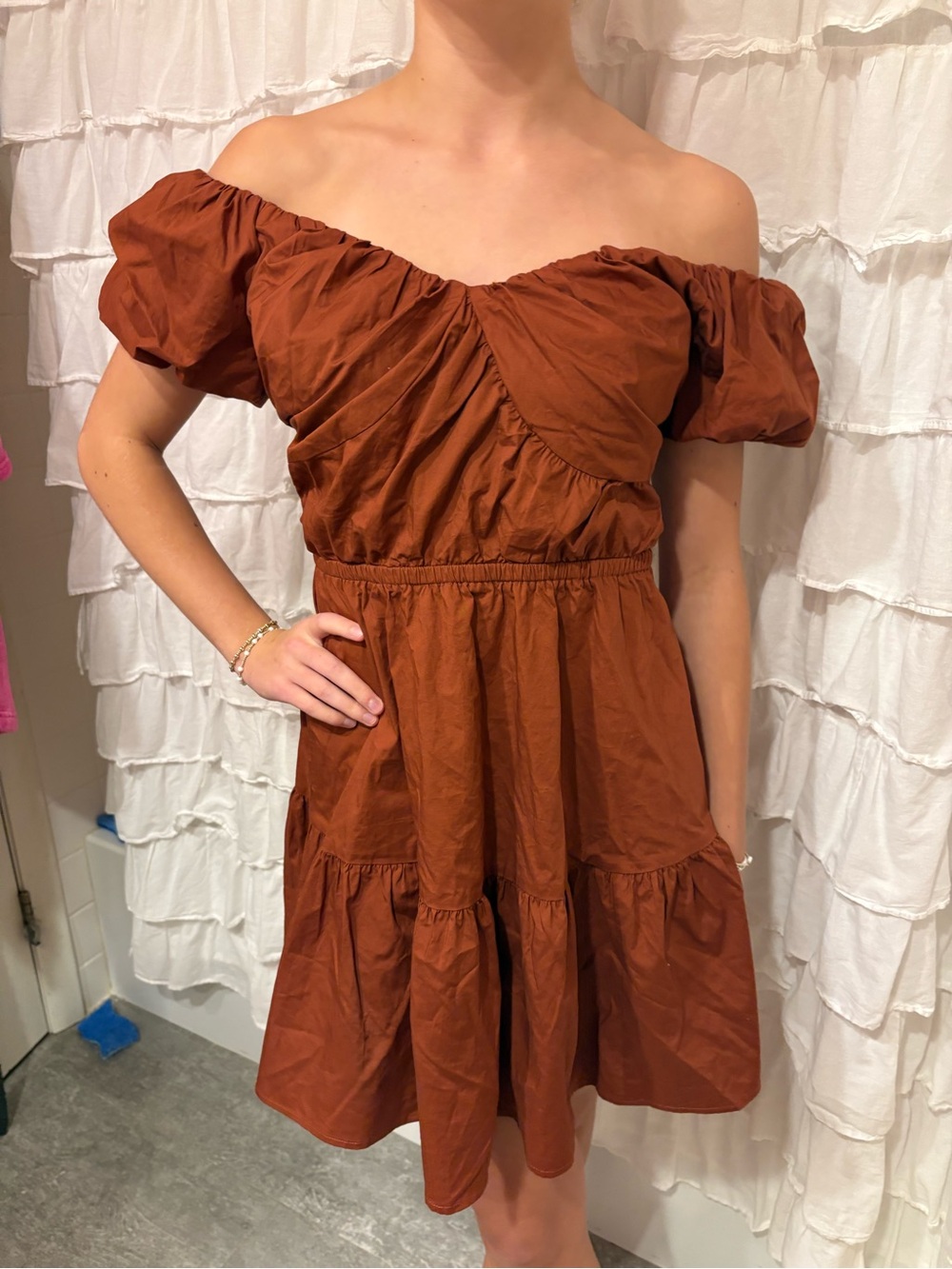 GAP Tiered Mini Dress in Rust